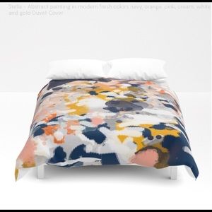 King size abstract art boho duvet cover blue pink